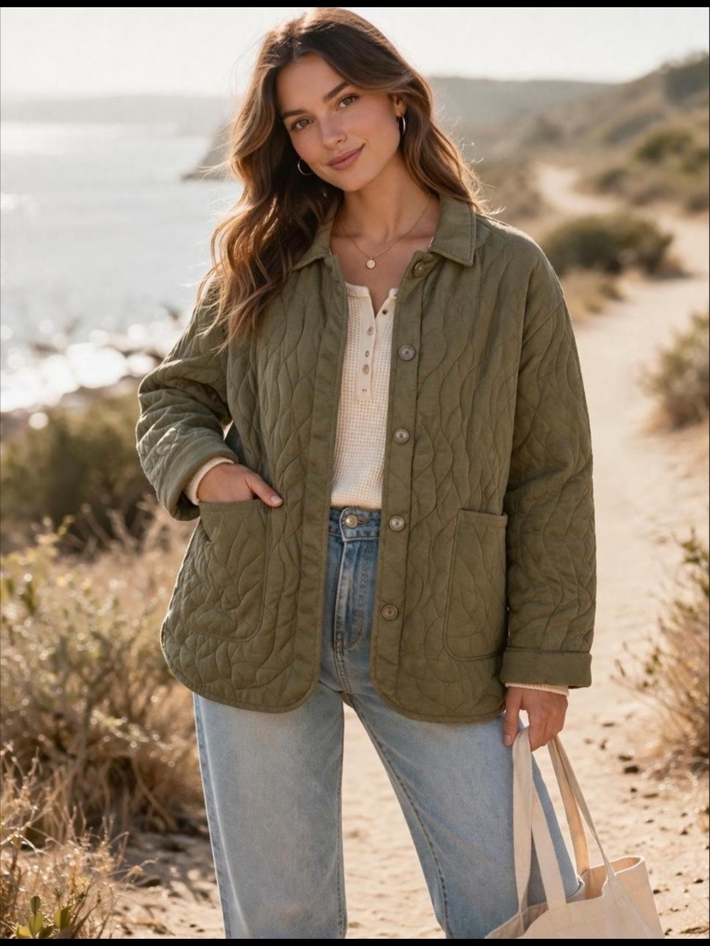 Madewell Quilted Sage Green Button-Front Jacket - Picture 5 of 5